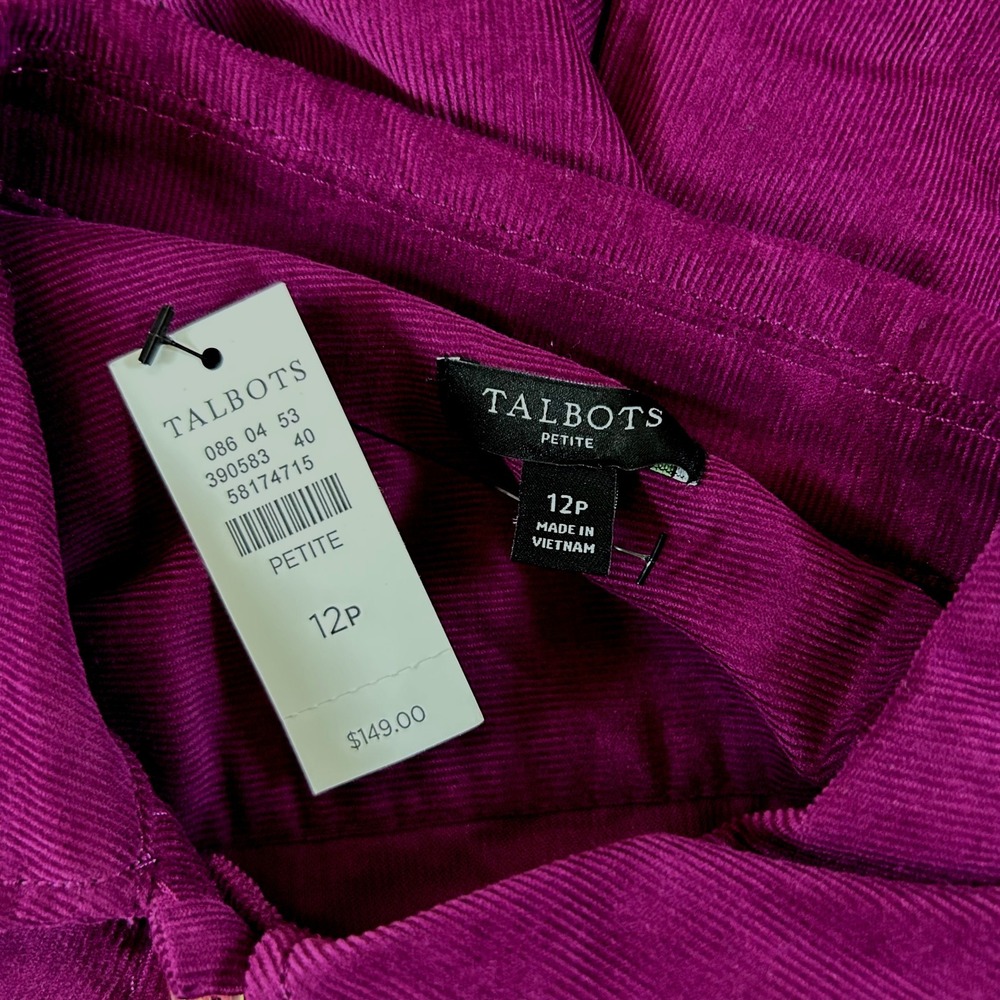 Talbots Shirt Dress Womens 12P Purple Corduroy Button Front Long Sleeve NWT - Picture 3 of 9